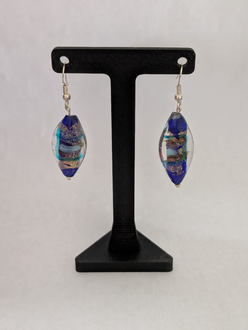 Handmade Cobalt Blue Glass Earrings • 925 Sterling Silver Hooks